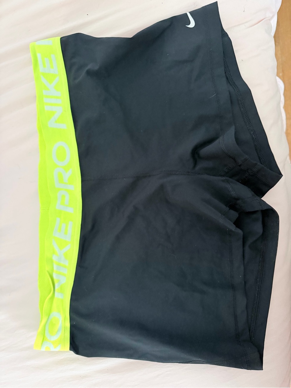 Nike pro Black Shorties with Neon Yellow Waistband